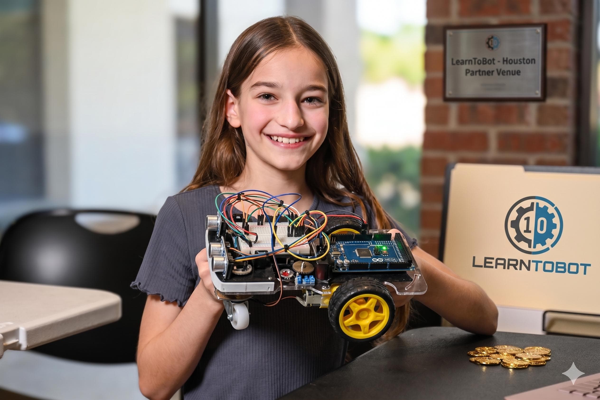 Kid with completed robot