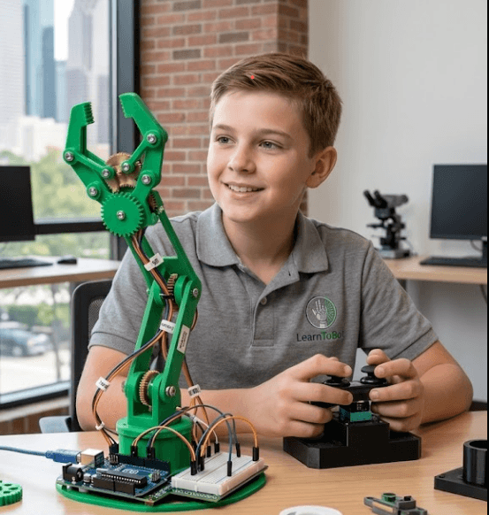 Kid with completed robot