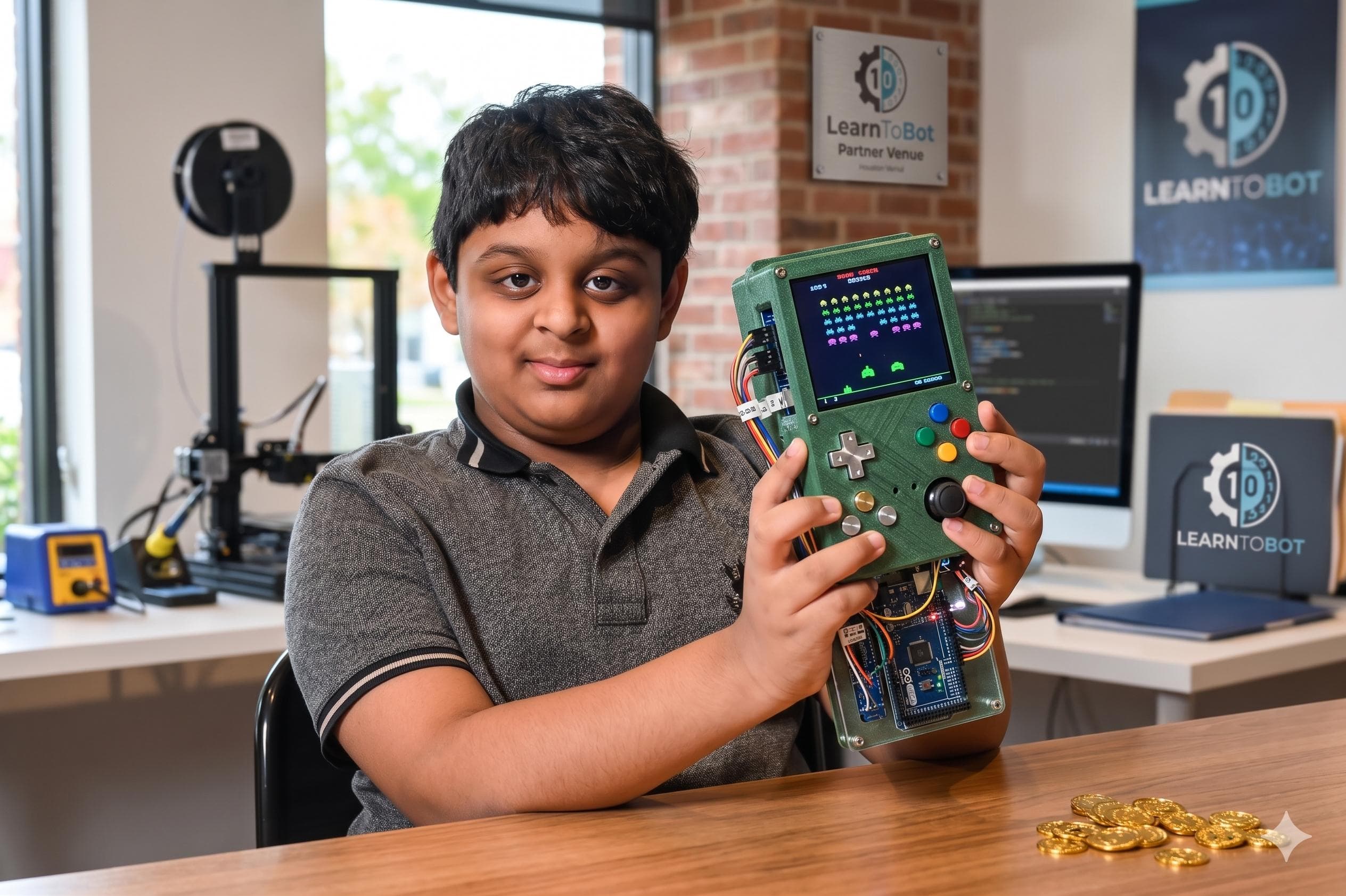 Kid with completed robot